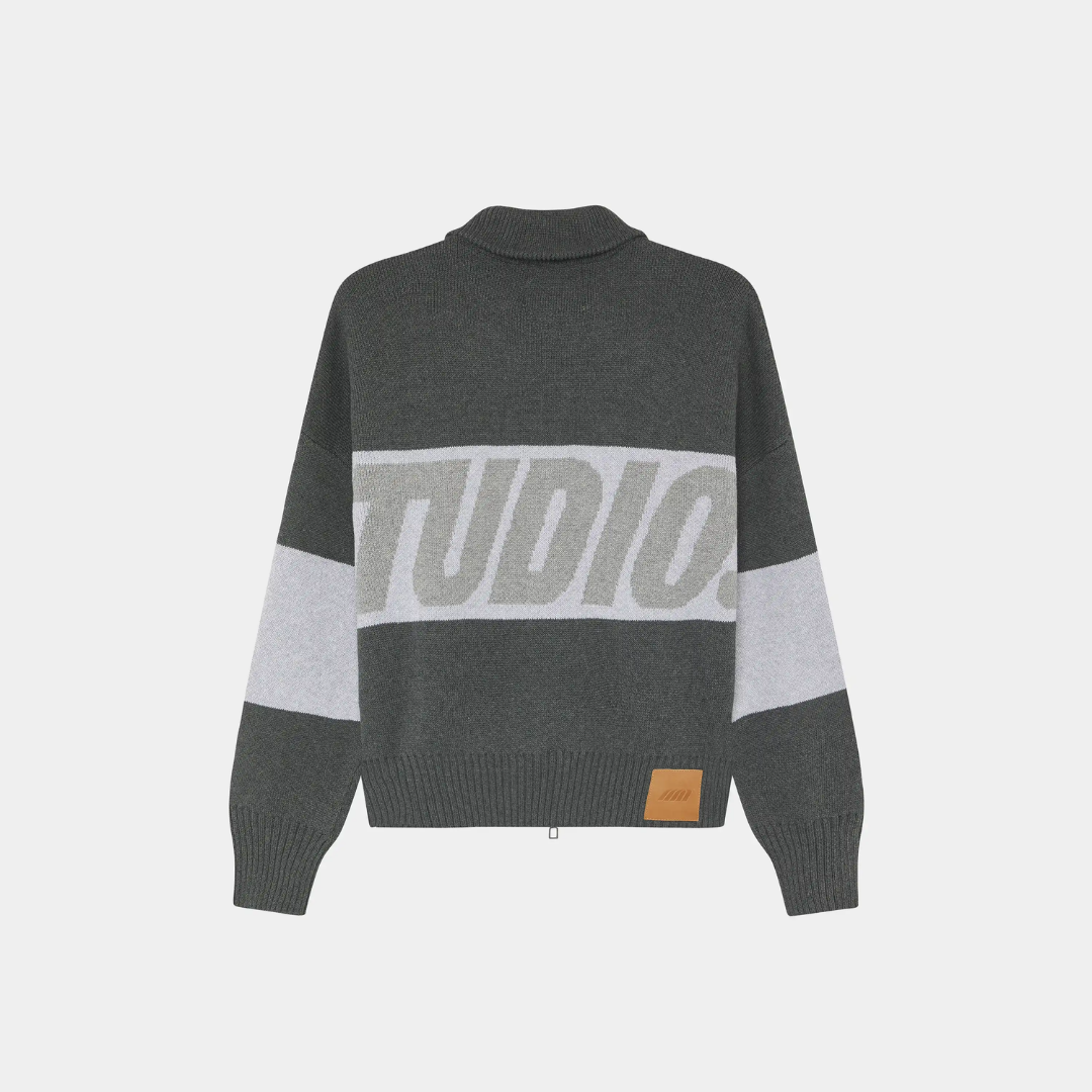 Thrill Grandpa Grey Zipper Knit
