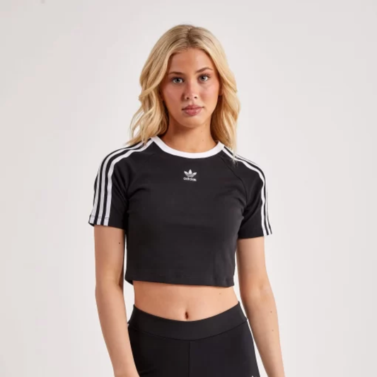 Remera tres franjas baby tee- Negra