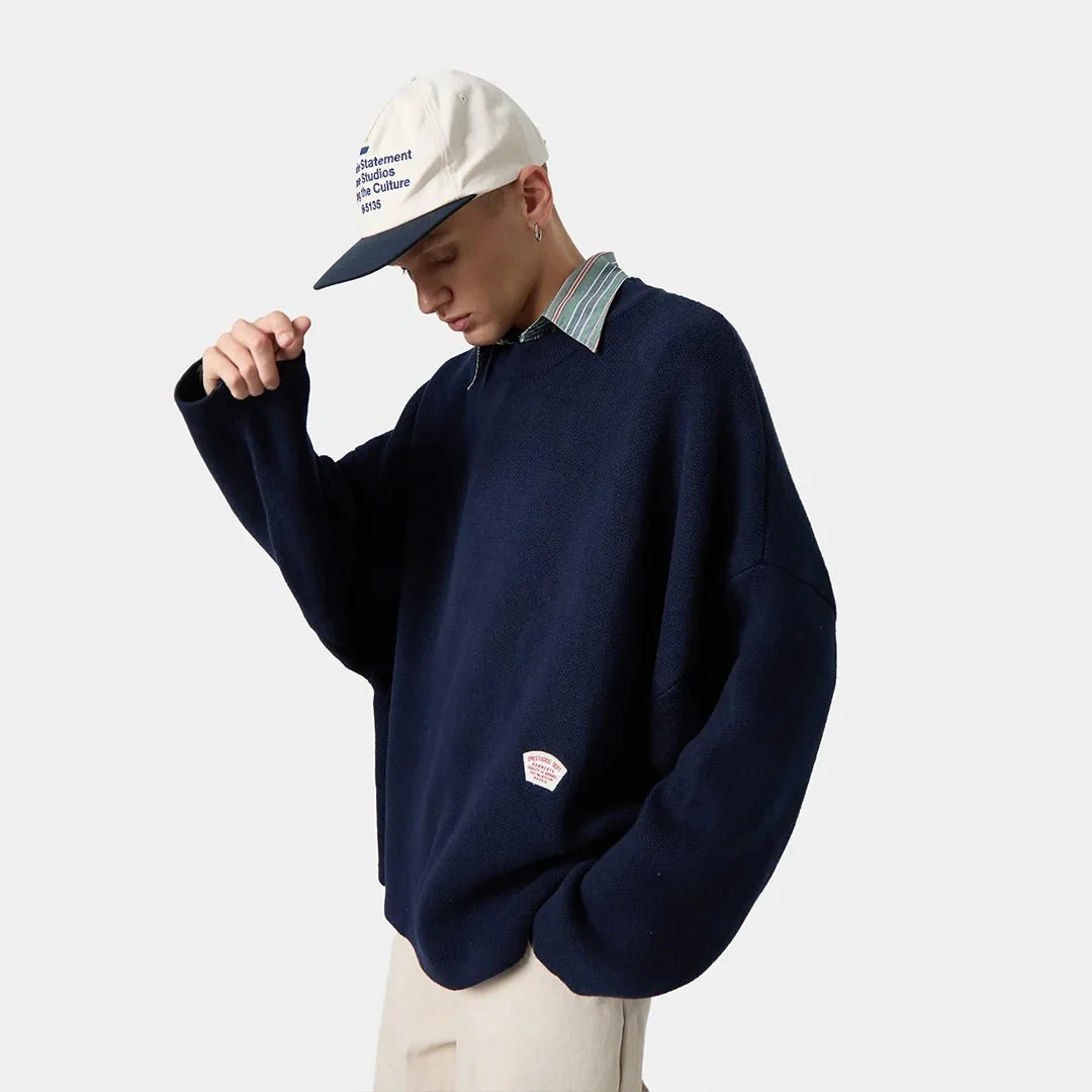 Department Navy Jacquard Oversized Knit